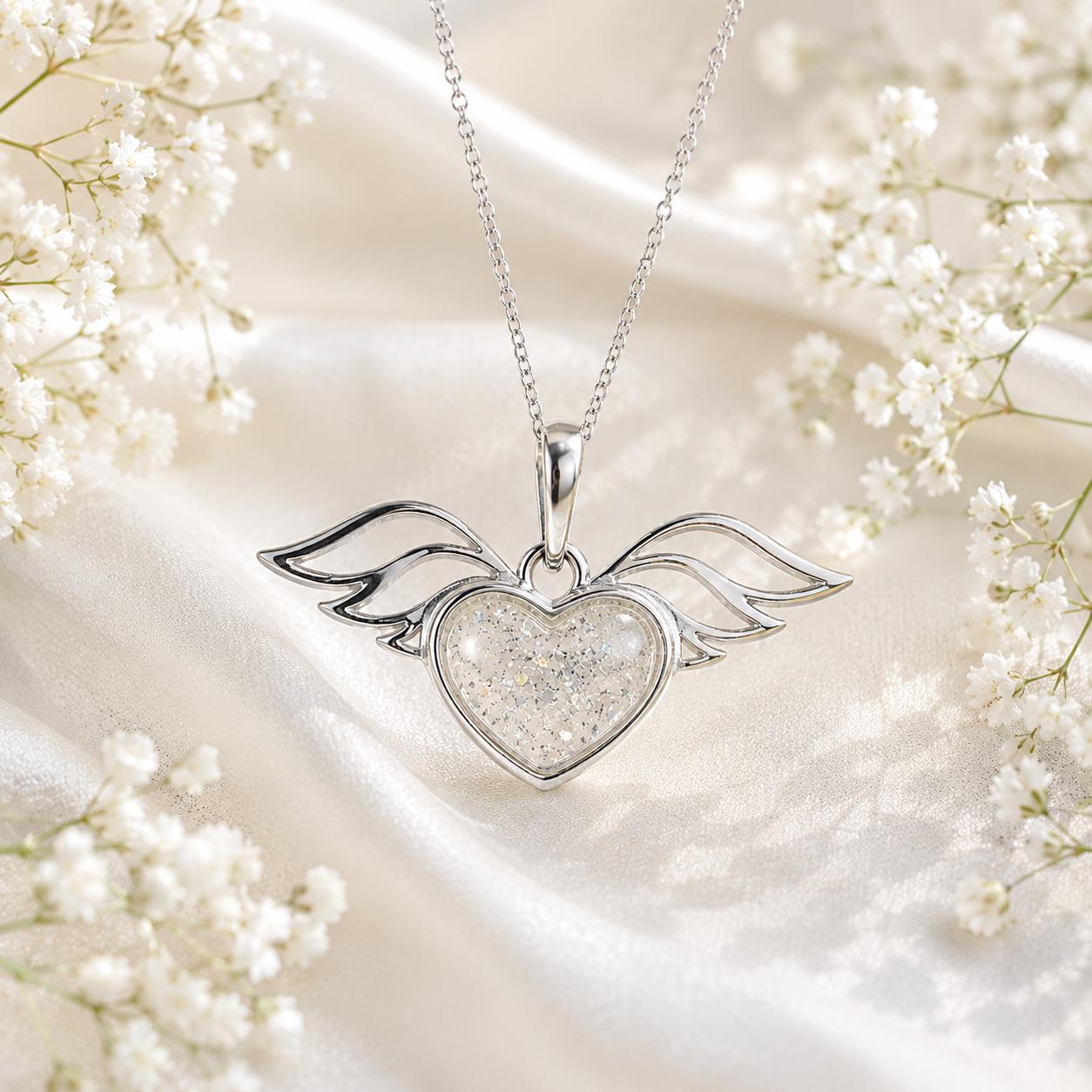 Angel Winged Heart  Pet Memorial pendant. Sterling Silver. Cremation Keepsake Jewellery.