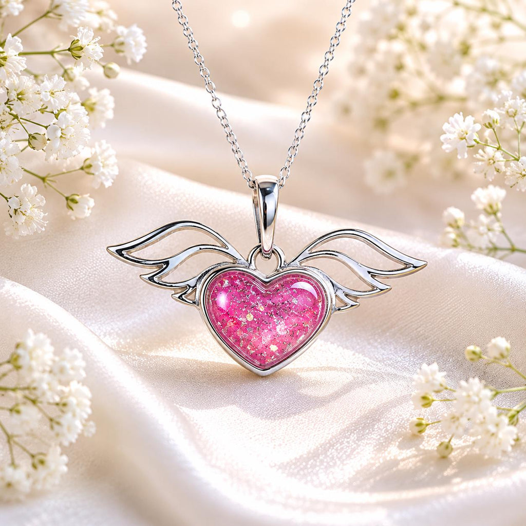 Angel Winged Heart  Pet Memorial pendant. Sterling Silver. Cremation Keepsake Jewellery.