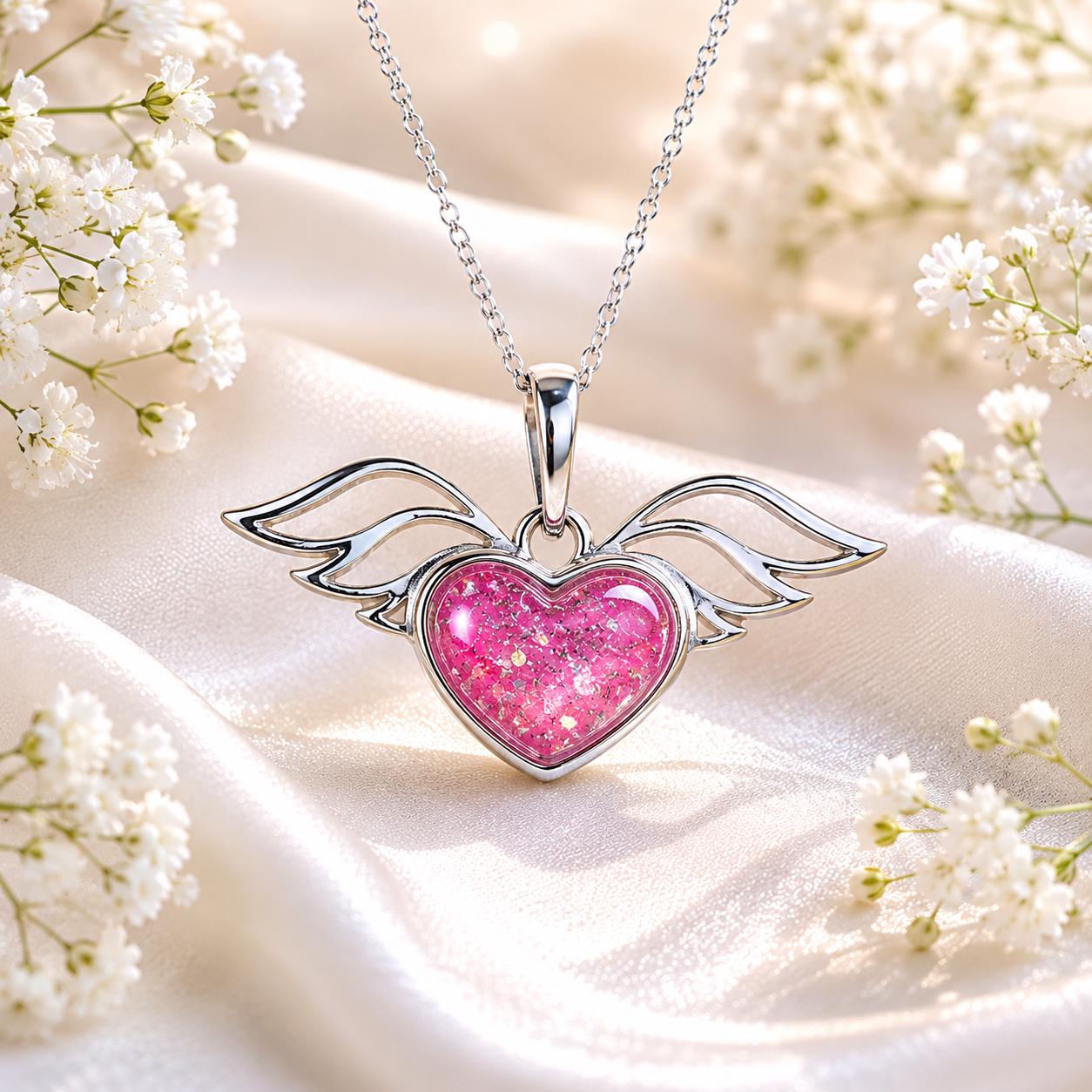 Angel Winged Heart  Pet Memorial pendant. Sterling Silver. Cremation Keepsake Jewellery.
