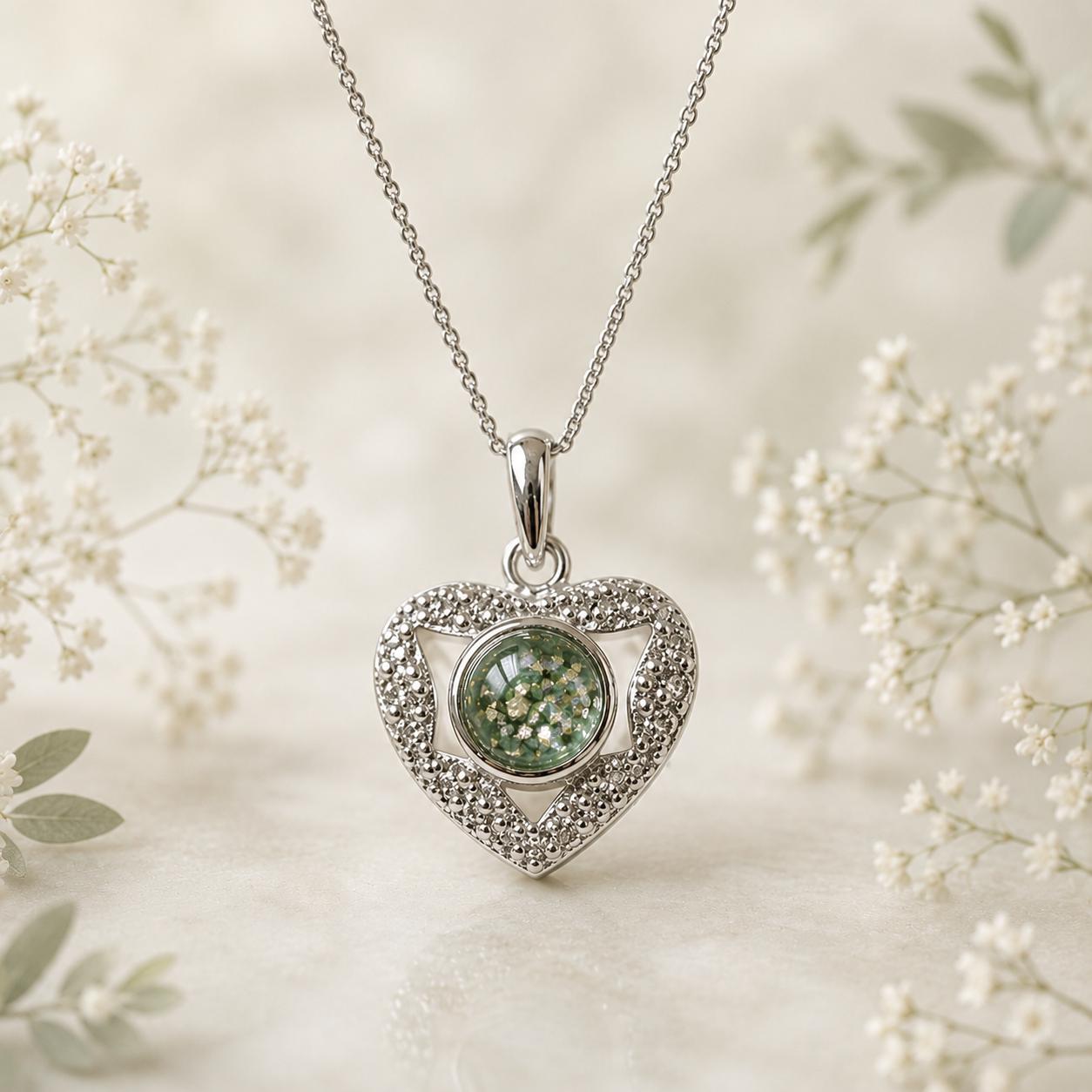 Heart CZ Stones Pet Memorial pendant. Sterling Silver. Cremation Keepsake Jewellery. 15mm