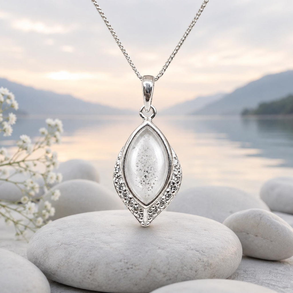 Marquise CZ Stones Pet Memorial pendant. Sterling Silver. Cremation Keepsake Jewellery. 15mm