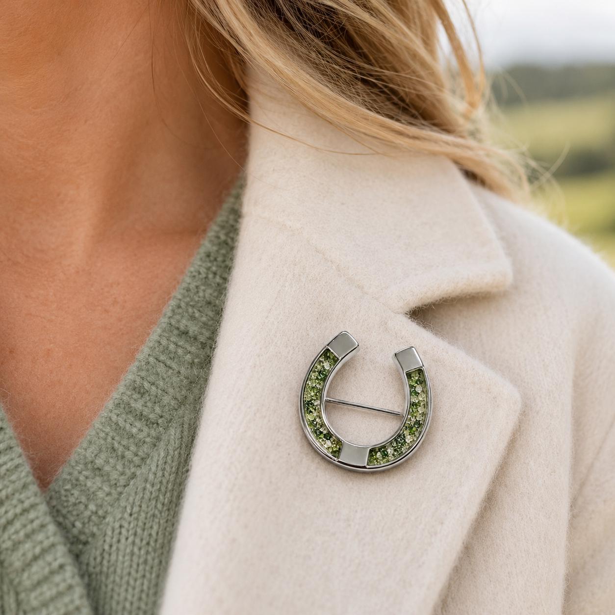 Memorial Horseshoe Brooch, Sterling Silver 34 x 19mm