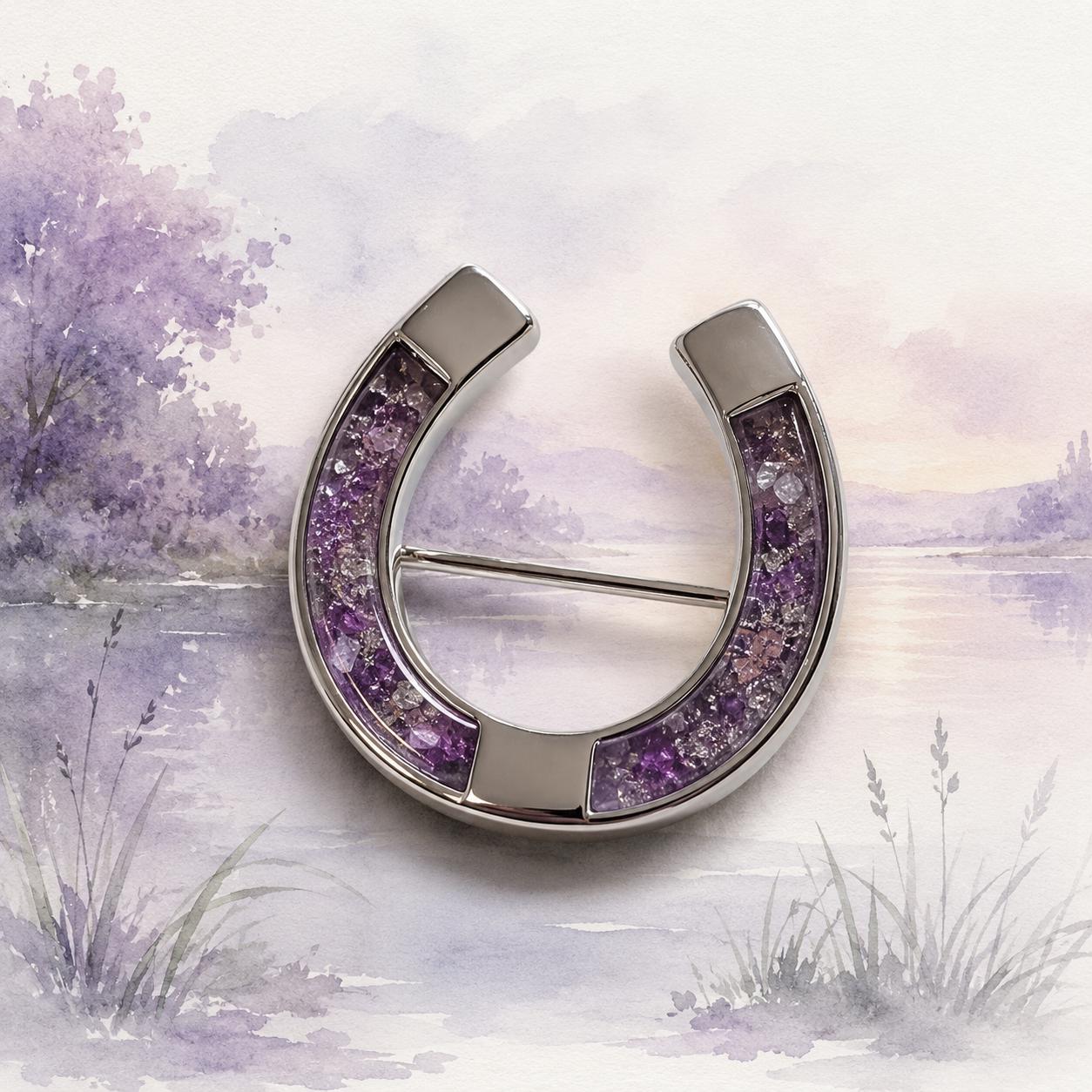 Memorial Horseshoe Brooch, Sterling Silver 34 x 19mm