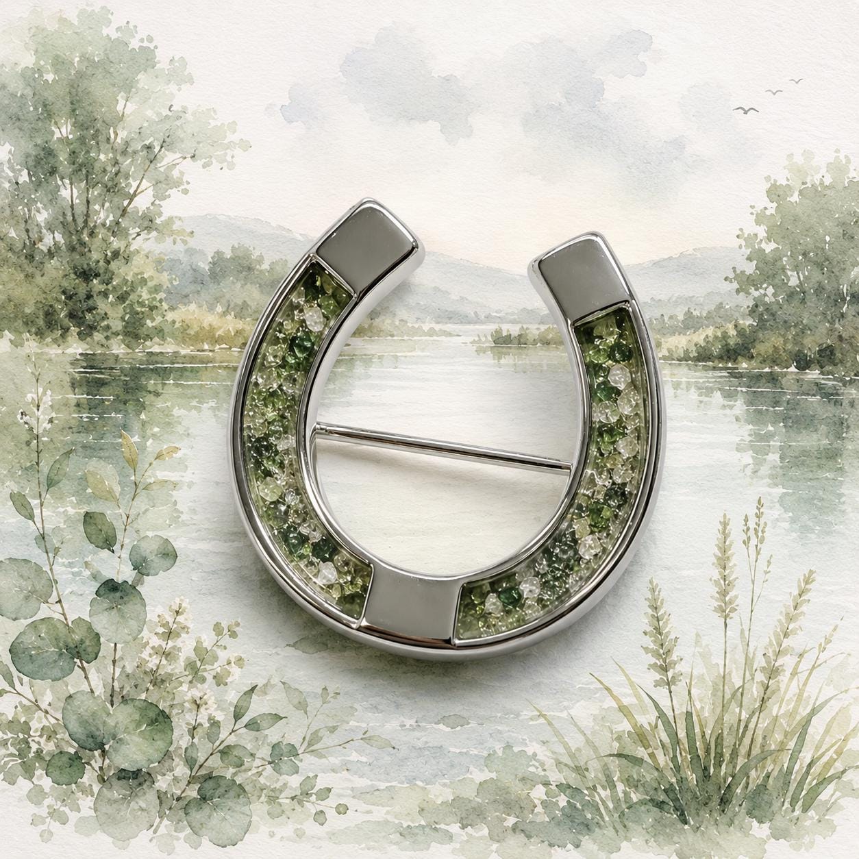 Memorial Horseshoe Brooch, Sterling Silver 34 x 19mm