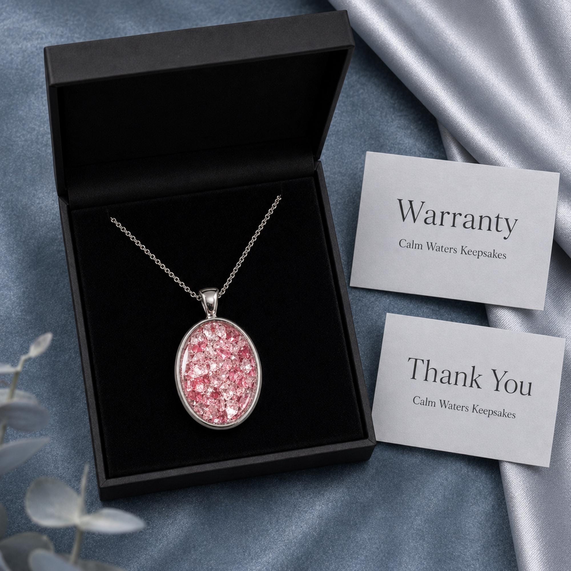 Necklace for Women, Sterling Silver Oval Pendant, Choice of Colour, Optional Chain, Sparkly Gift for Her. Crushed Glass