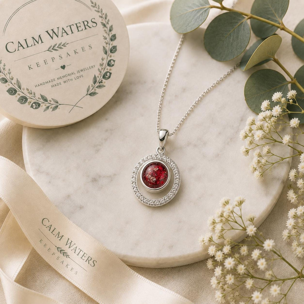 Memorial Jewellery Pendant With CZ Stones. Keepsake, Chain Included 12mm