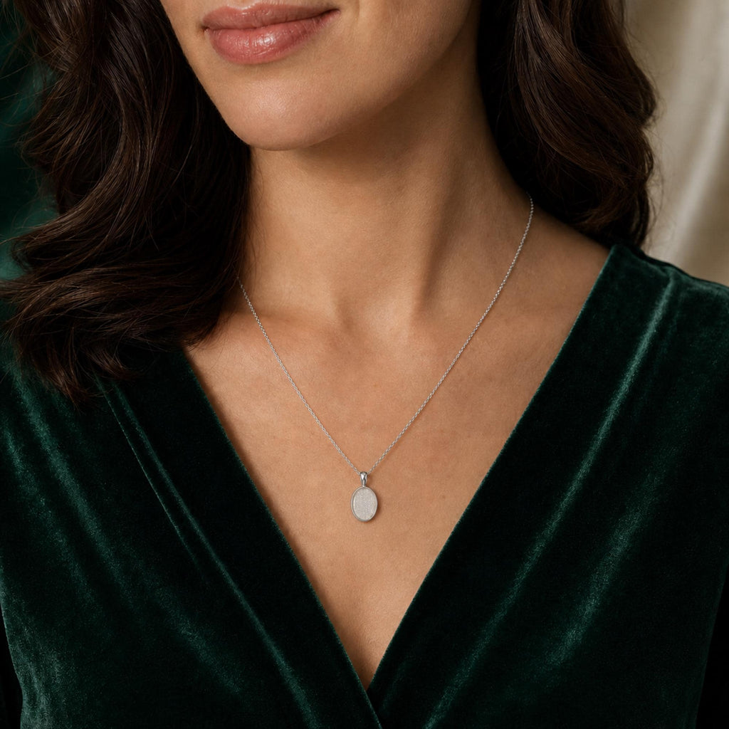 Genuine Diamond Dust Necklace, Sterling Silver Oval Pendant, Optional Chain, Sparkling Jewellery Gift for Her