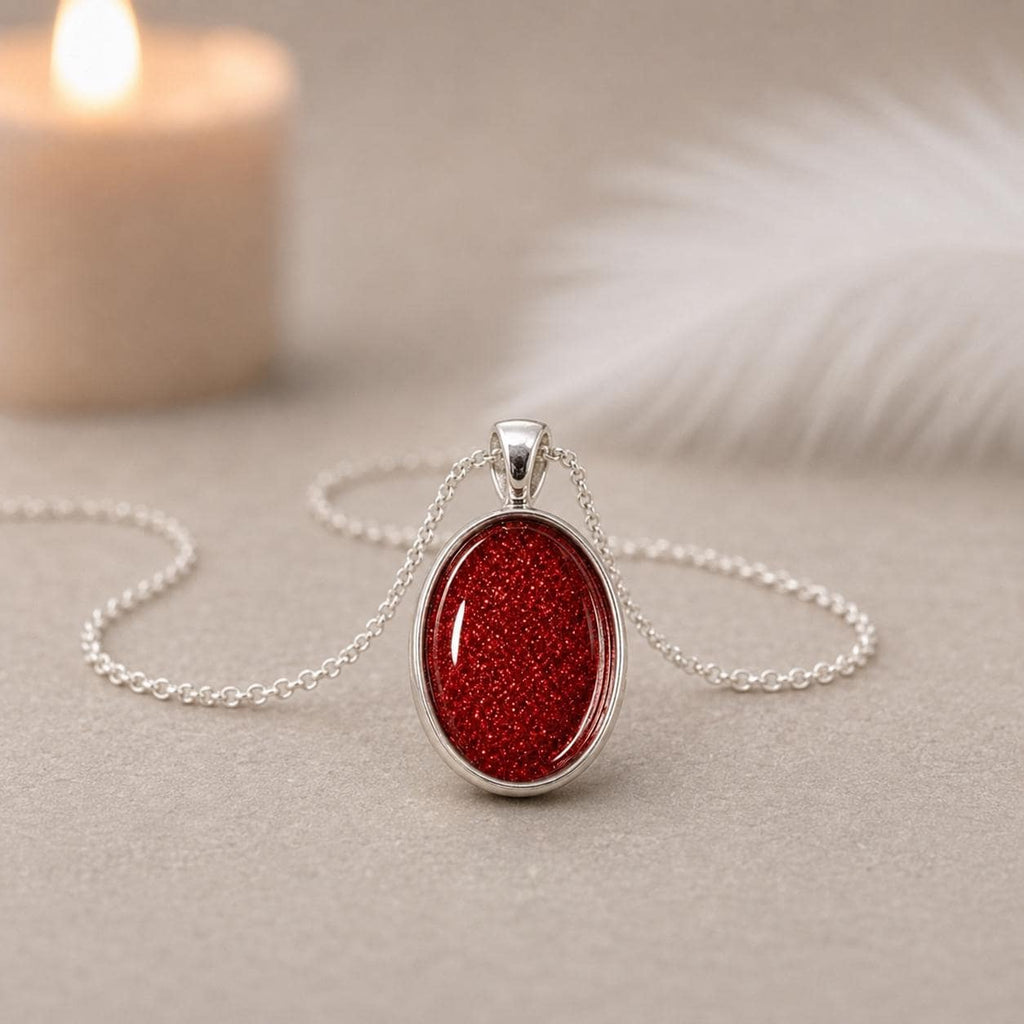 Glitter Resin Oval Pendant Necklace, Sterling Silver, Handmade Sparkle Jewellery