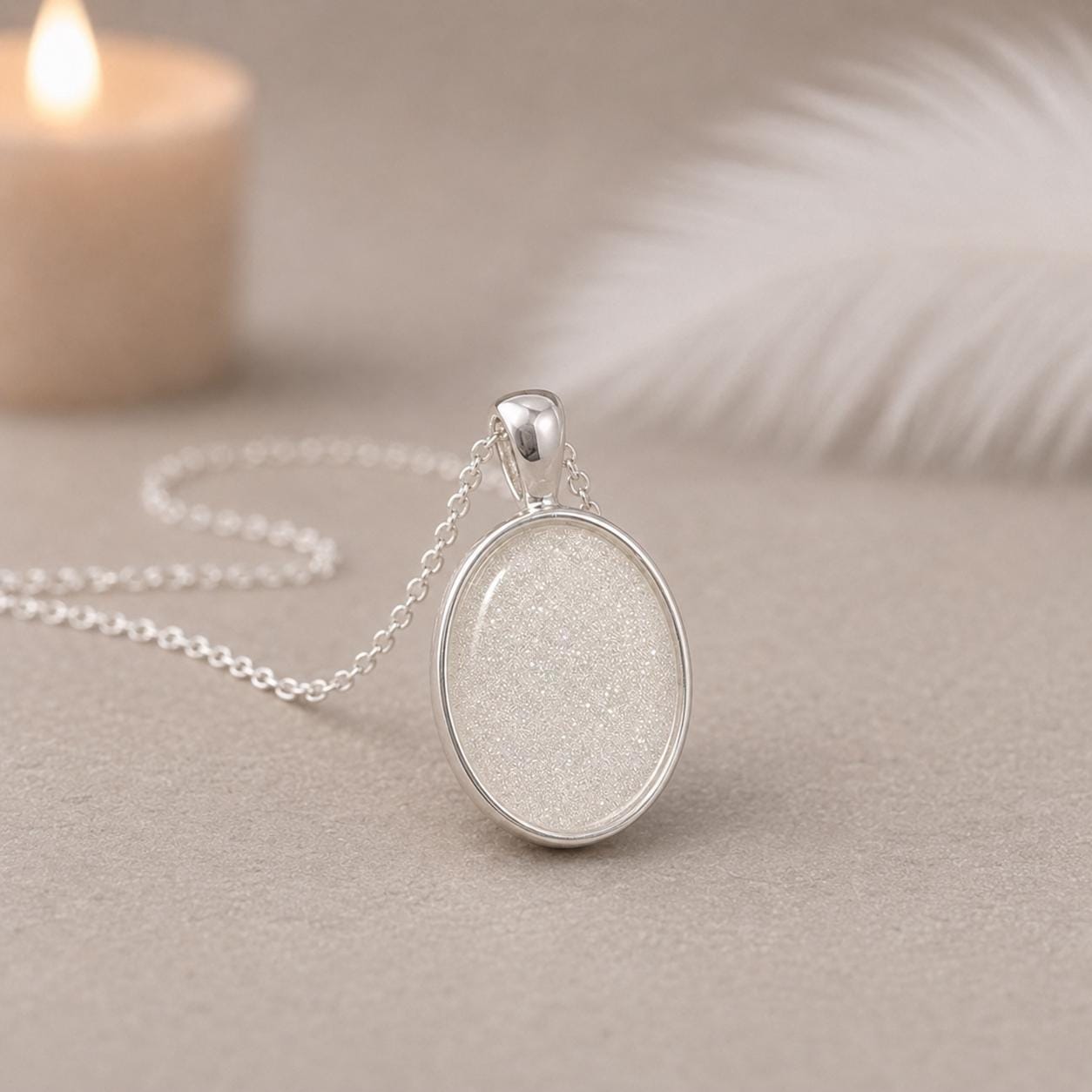 Genuine Diamond Dust Oval Pendant Necklace, Sterling Silver, Handmade Sparkle Jewellery