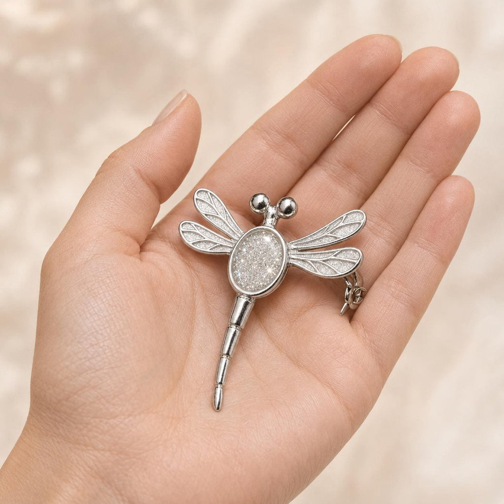 Sterling Silver Dragonfly Brooch With Genuine Diamond Dust