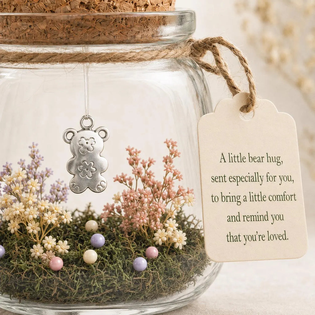 Teddy Bear Keepsake Jar, A Little Bear Hug Gift, Thinking of You Gift, Little World With Dried Flowers